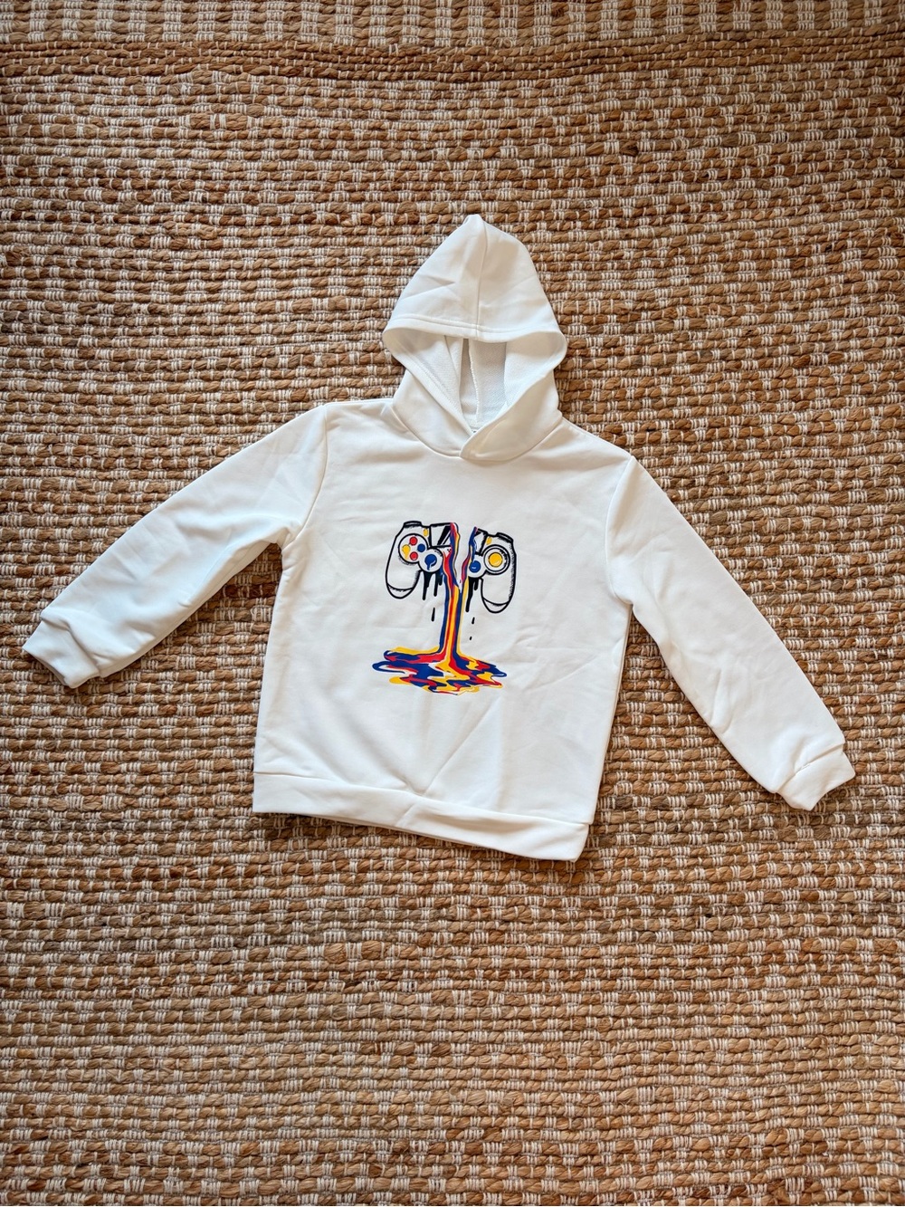 Boys 8Y White Hoodie with Colorful Melting Controller Graphic. Summer /spring